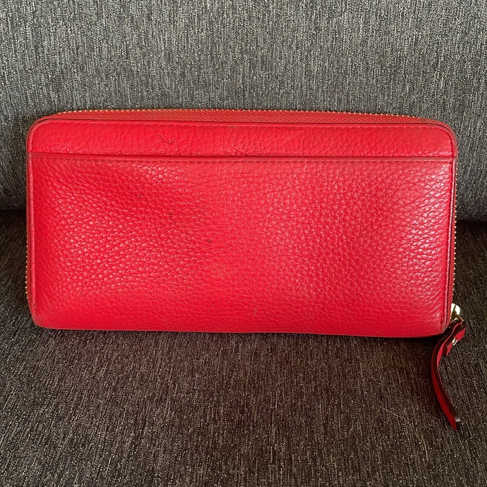 Kate Spade continental large wallet purse in coral red zip around - Picture 4 of 10